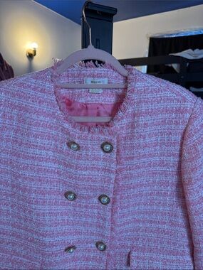 Maeve Pink Tweed Pearl-Button Blazer